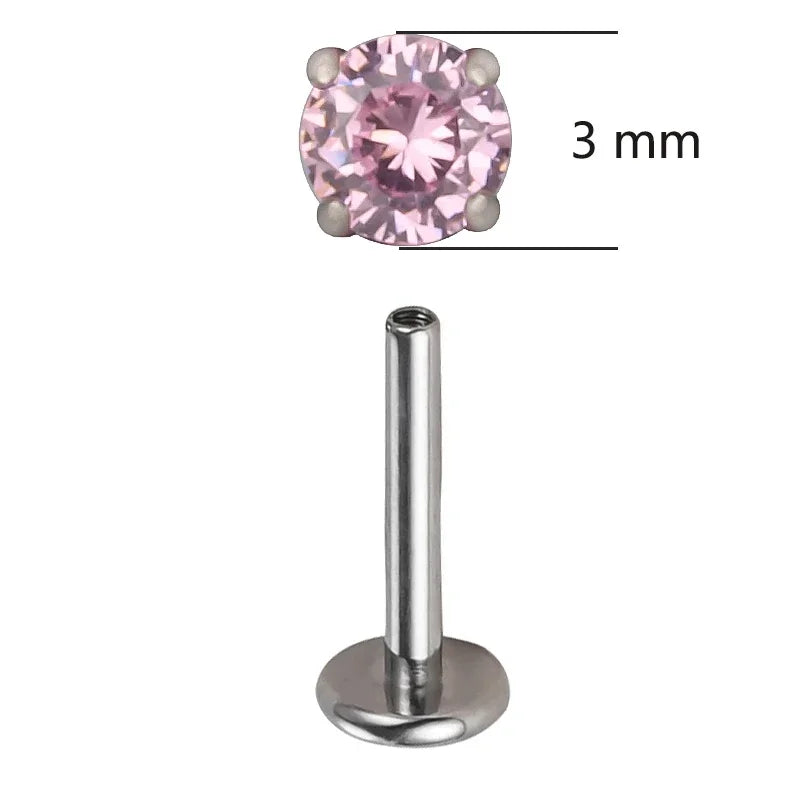 Threaded Titanium G23 Circular CZ Top Labret Stud