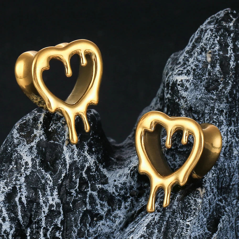 Heart Droplet 316 Stainless Steel Ear Tunnels