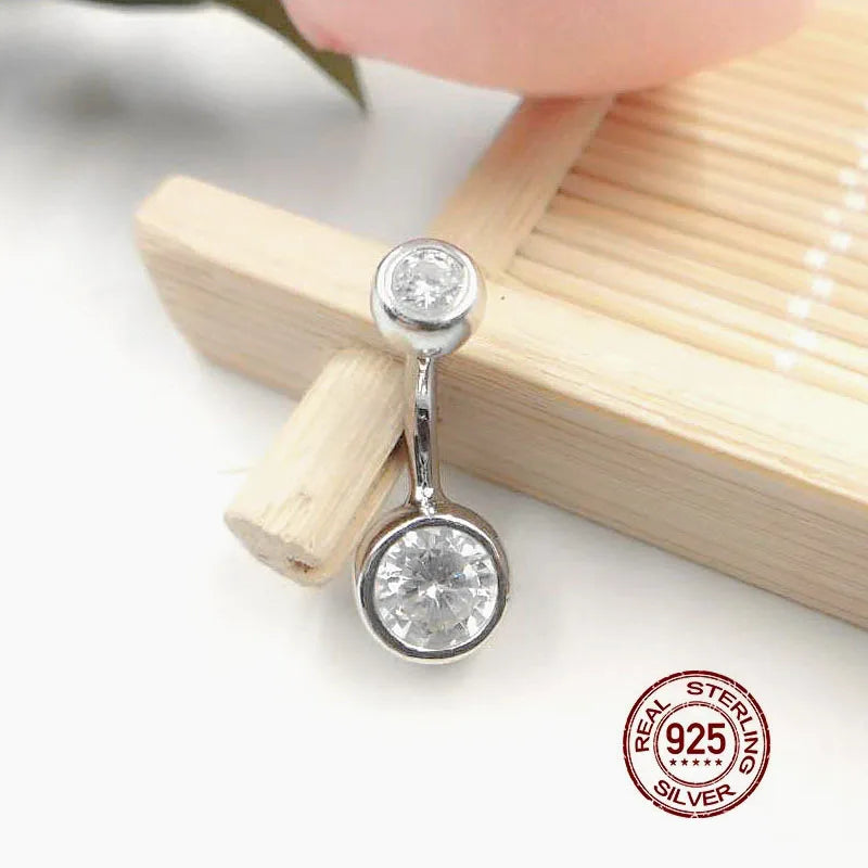 Piercing de nombril en argent sterling avec double zircon 