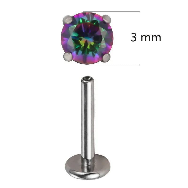 Threaded Titanium G23 Circular CZ Top Labret Stud