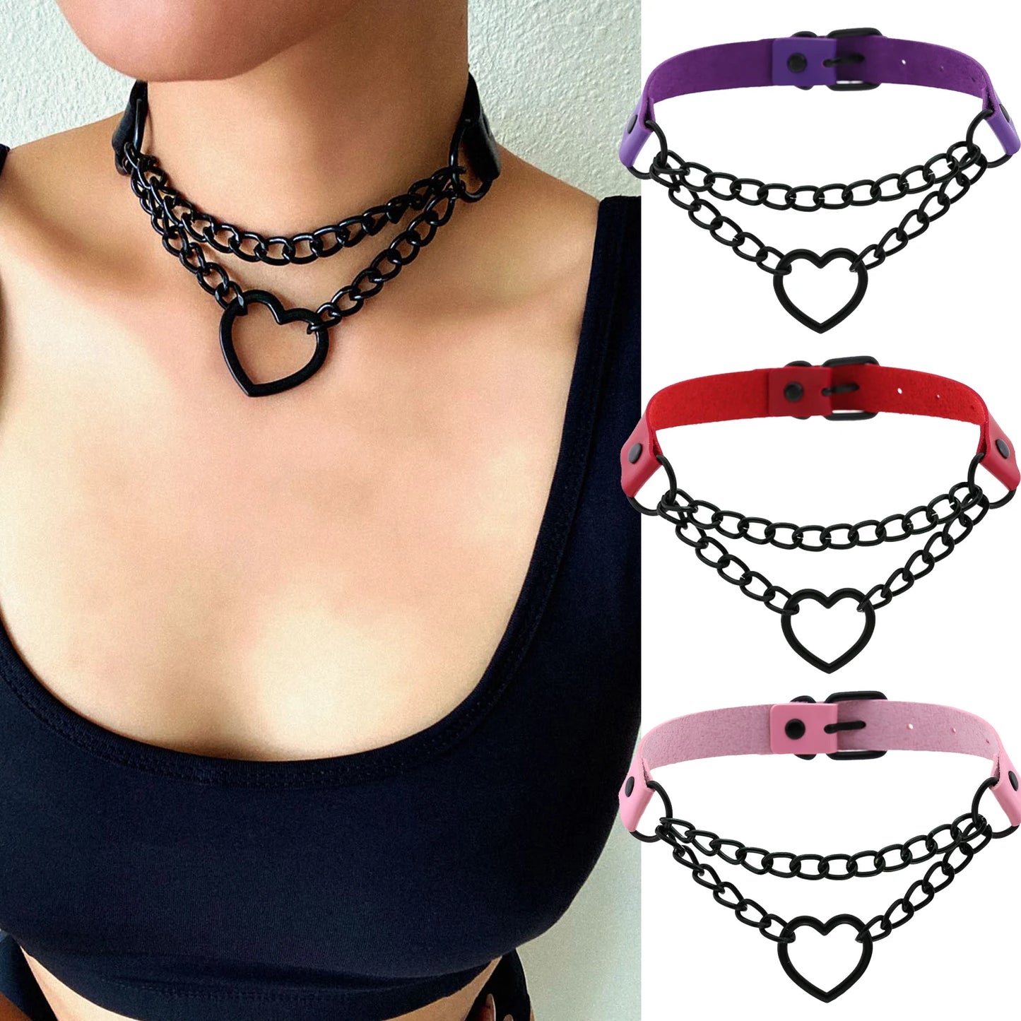 Black Heart Chain Necklace Choker