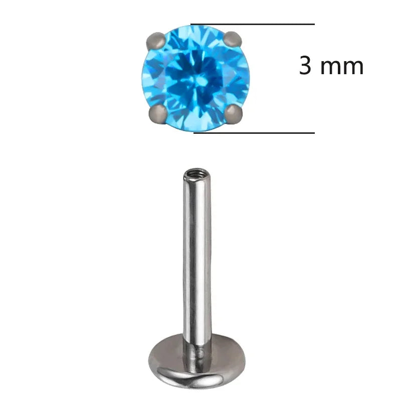 Threaded Titanium G23 Circular CZ Top Labret Stud