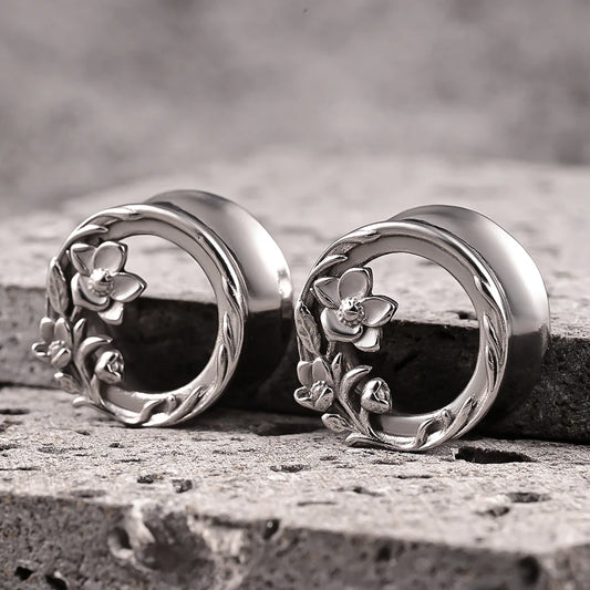 Flower Design Stainless Steel Ear Plug Tunnels