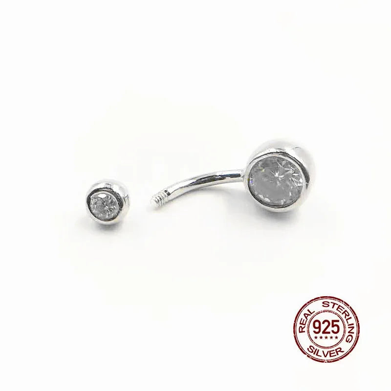 Piercing de nombril en argent sterling avec double zircon 