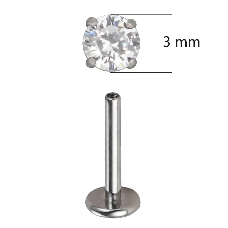 Threaded Titanium G23 Circular CZ Top Labret Stud