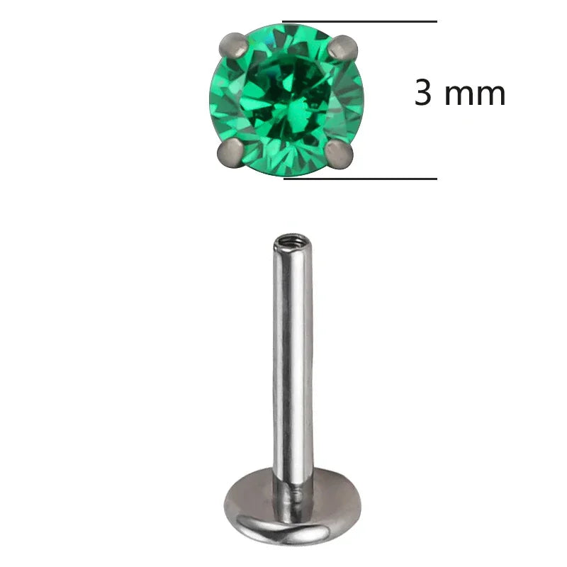 Threaded Titanium G23 Circular CZ Top Labret Stud