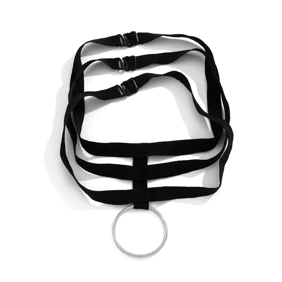 Black Elastic Strip Band Circle Pendant Necklace Choker