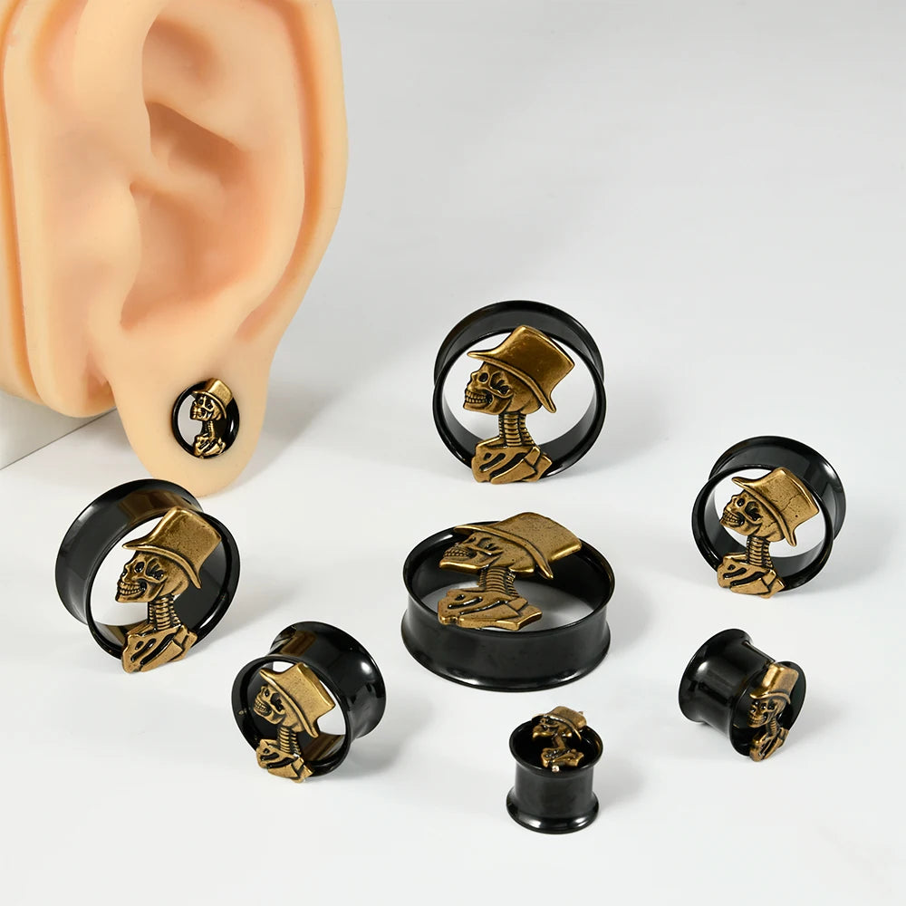 Skull Bride & Groom Stainless Steel Ear Tunnel Plug