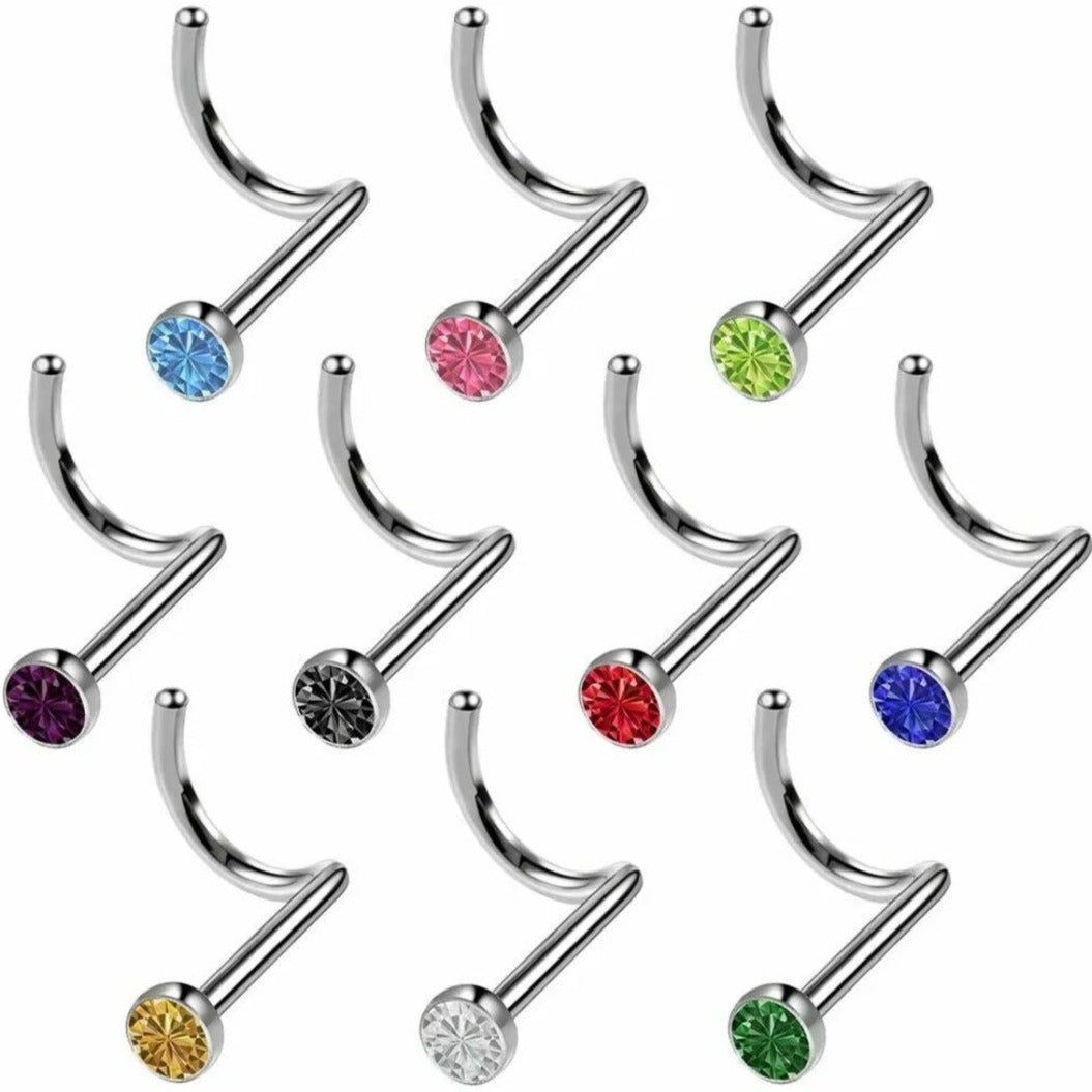 Gem Curved Stainless Steel Nose Studs - Pretty Savage Jewellery