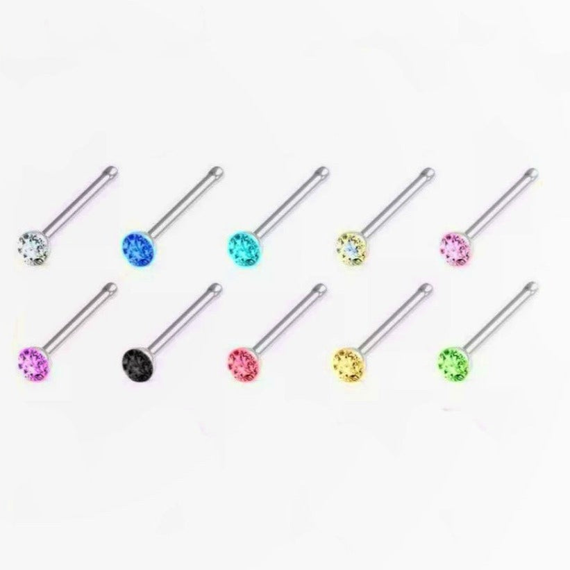 Straight Bar Pin Stainless Steel Gem Nose Studs - Pretty Savage Jewellery