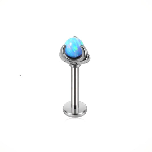 Crystal Blue Dragon Claw Treaded Labret Stud - Pretty Savage Jewellery