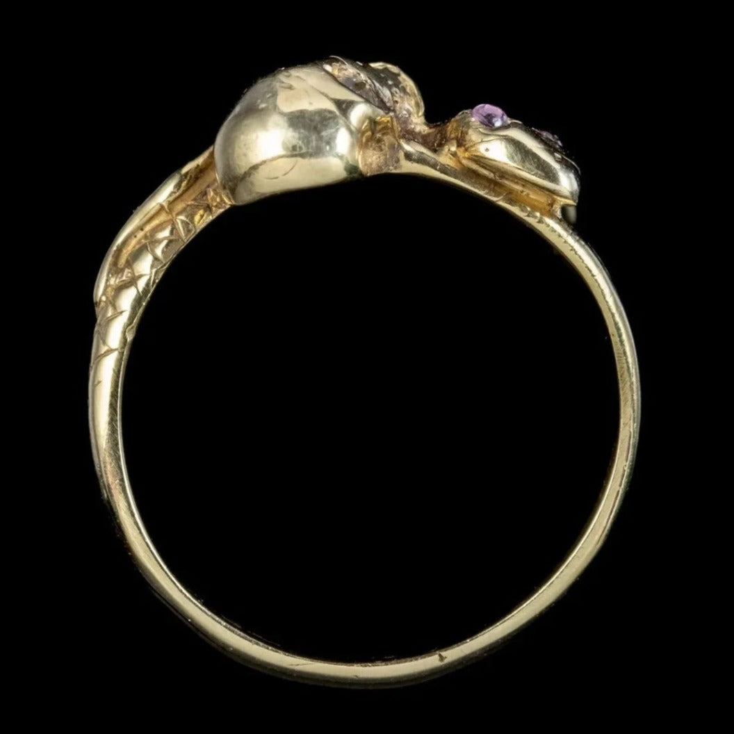 Skull And Snake 14ct Gold Plated 925 Sterling Silver Ring - Pretty Savage Jewellery