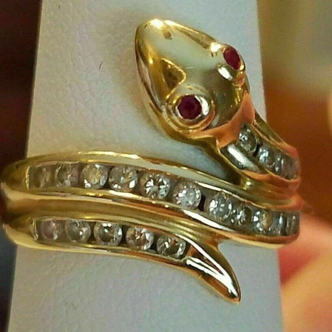 Snake 14k Yellow Gold 0.80ct Vintage Ring - Pretty Savage Jewellery