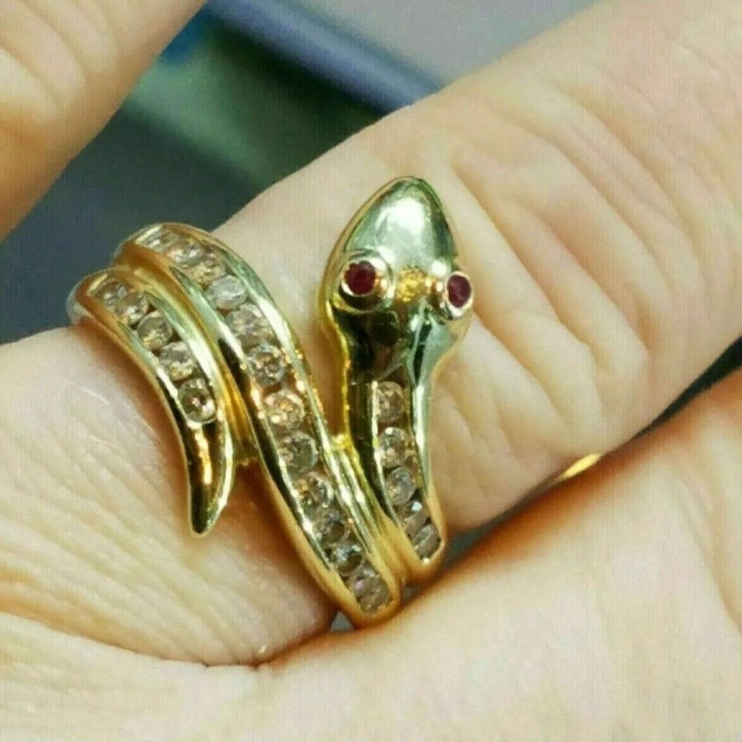 Snake 14k Yellow Gold 0.80ct Vintage Ring - Pretty Savage Jewellery