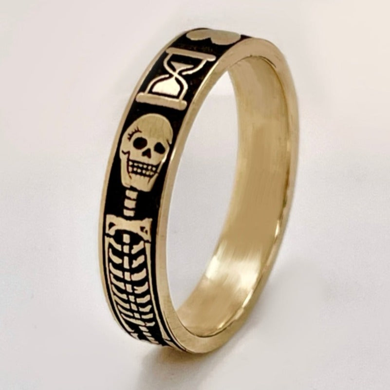 Memento Mori Yellow Gold Vintage Gothic Ring - Pretty Savage Jewellery