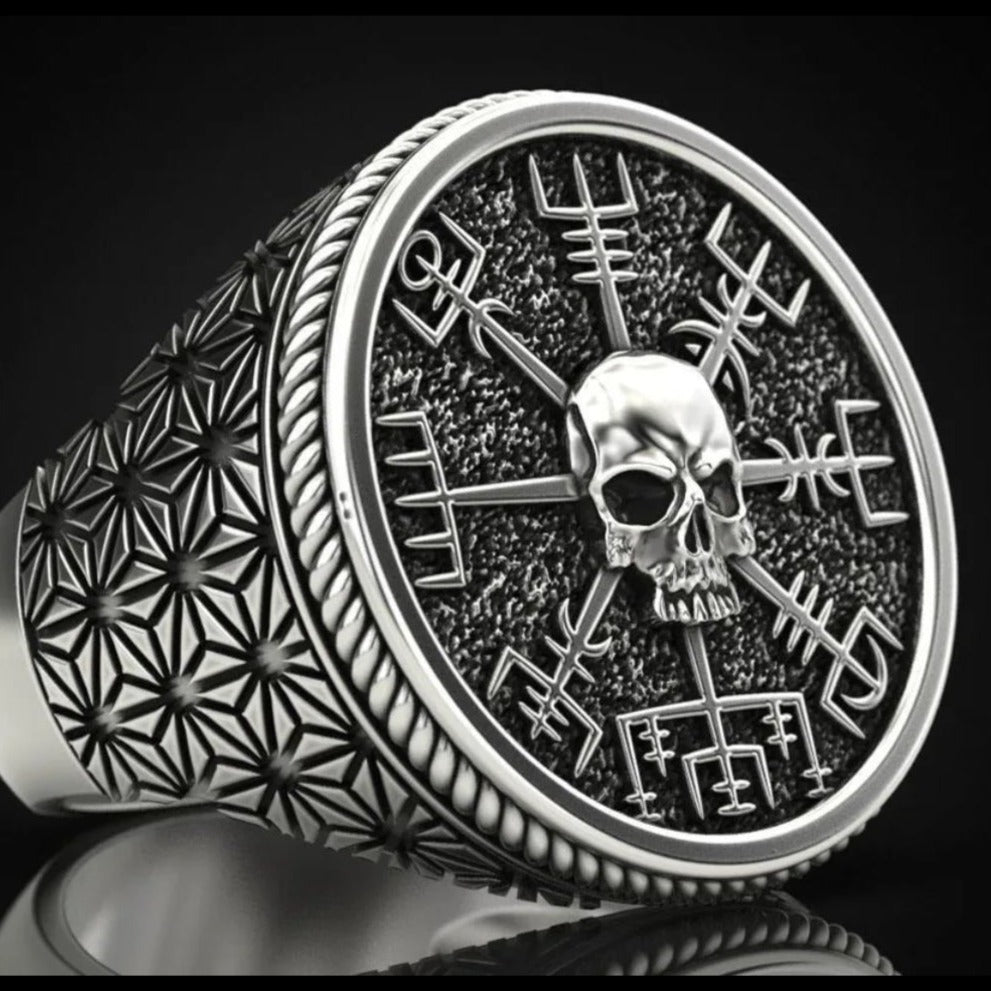 Vegvisir Skull 925 Sterling Silver 13.5g Ring - Pretty Savage Jewellery