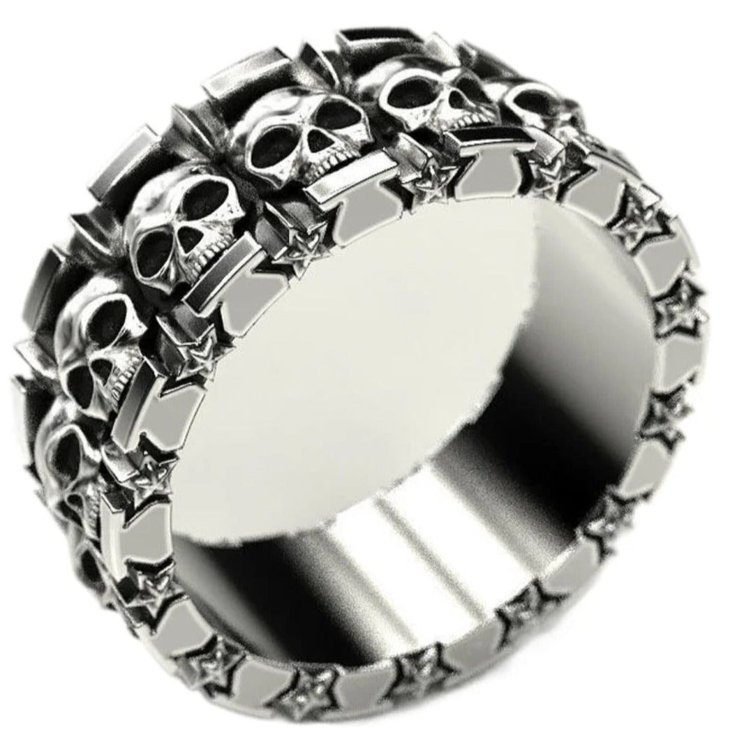 Skull And Stars 8.5g 925 Sterling Silver Ring - Pretty Savage Jewellery