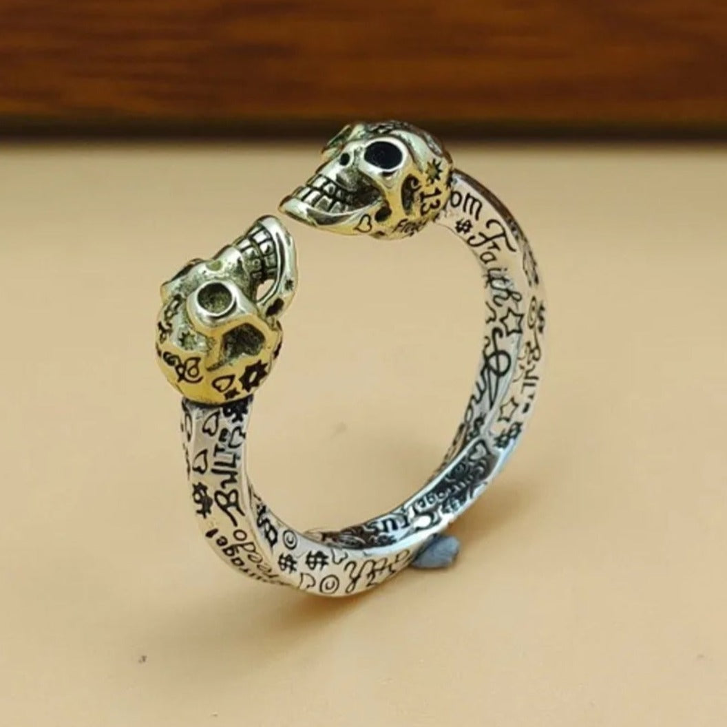 Graffiti Skull 925 Sterling Silver Adjustable Ring - Pretty Savage Jewellery