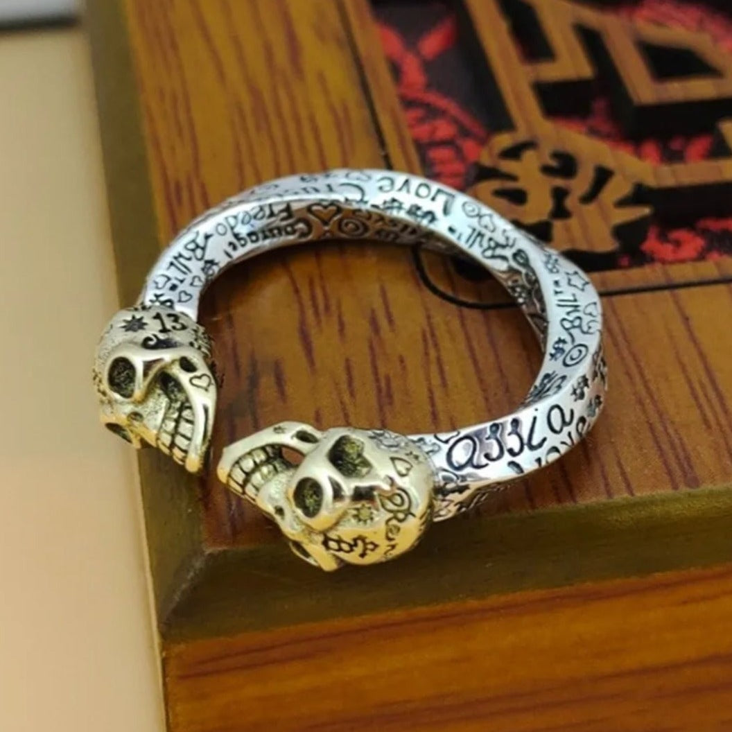 Graffiti Skull 925 Sterling Silver Adjustable Ring - Pretty Savage Jewellery