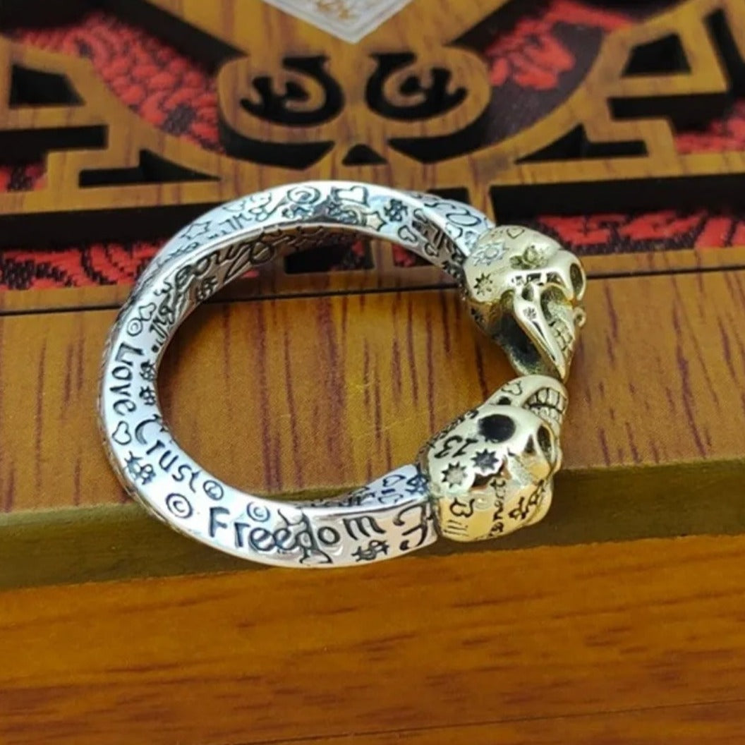 Graffiti Skull 925 Sterling Silver Adjustable Ring - Pretty Savage Jewellery