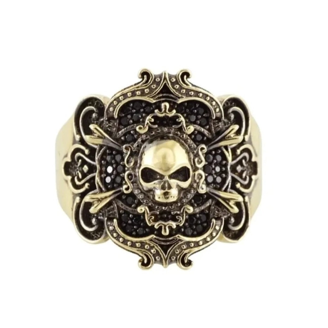 Skull 14ct Yellow Gold Plated Sterling Silver Ring - Pretty Savage Jewellery