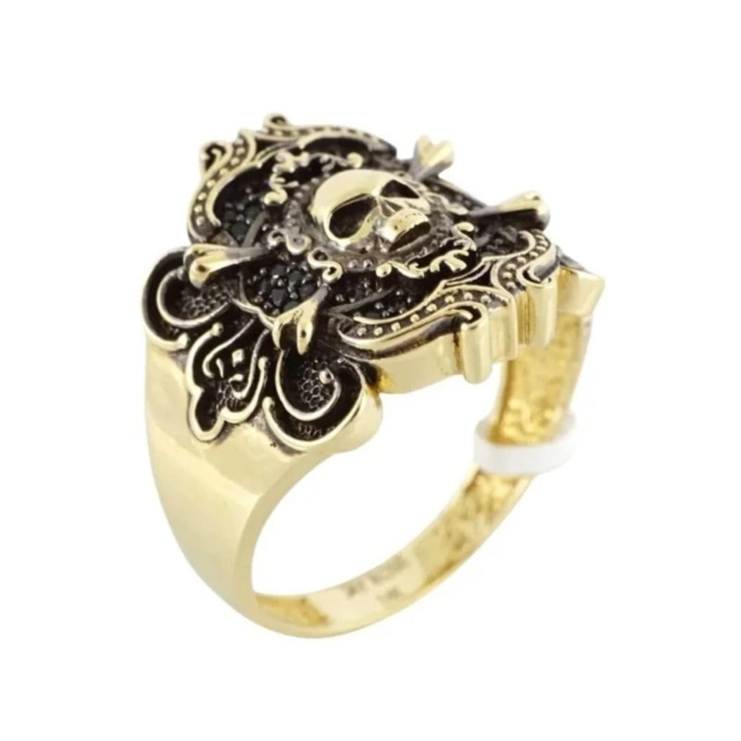 Skull 14ct Yellow Gold Plated Sterling Silver Ring - Pretty Savage Jewellery