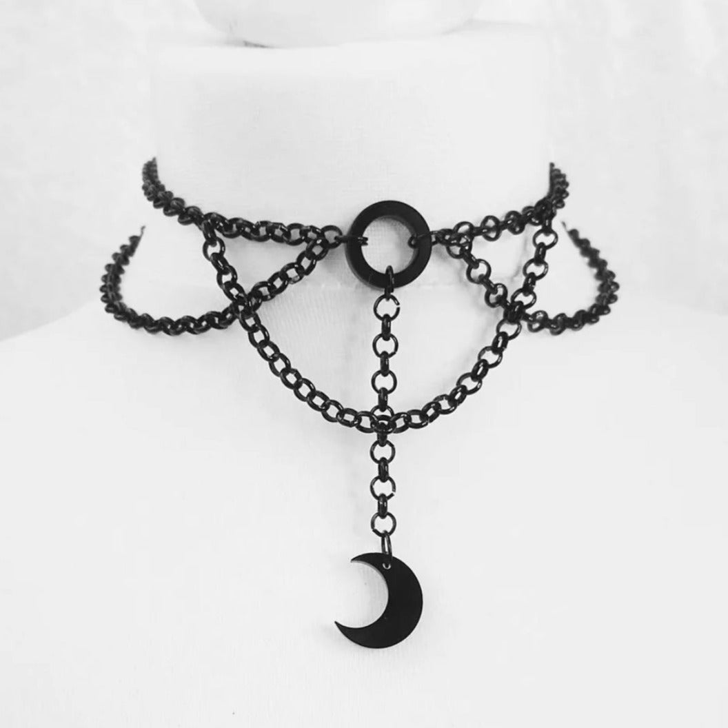 Black Chain Moon Necklace Choker - Pretty Savage Jewellery