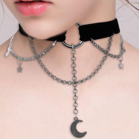 Moon And Stars Choker Necklace Gothic Woman's Choker Necklace - Pretty Savage Jewellery