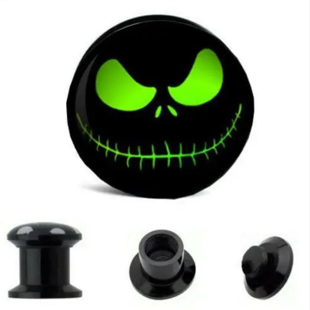 Scary face acrylic ear tunnel Plug - Pretty Savage Jewellery