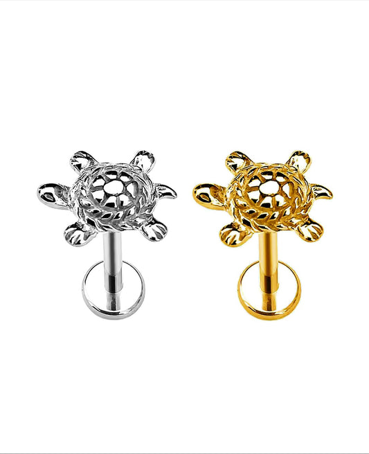 Clous d'oreilles labret filetés en forme de tortue 16G