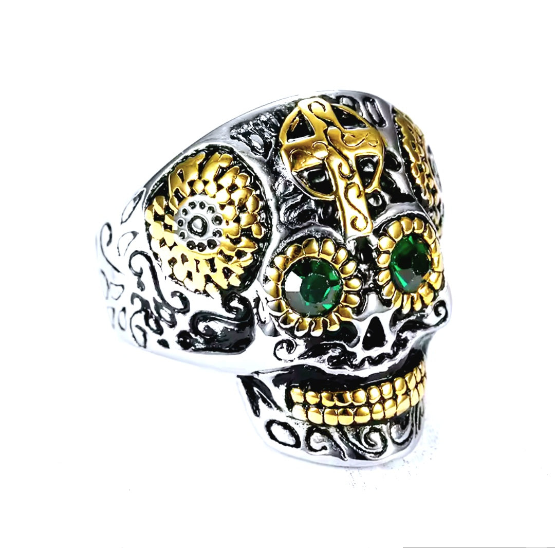 Gemstone Candy Skull Heavy Stainless Steel Rings