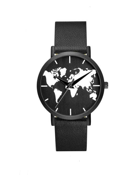 World Map Black Wrist Watch