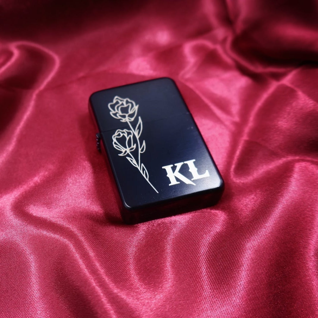 Rose Initials Engraving Flip Lighter - Pretty Savage Jewellery