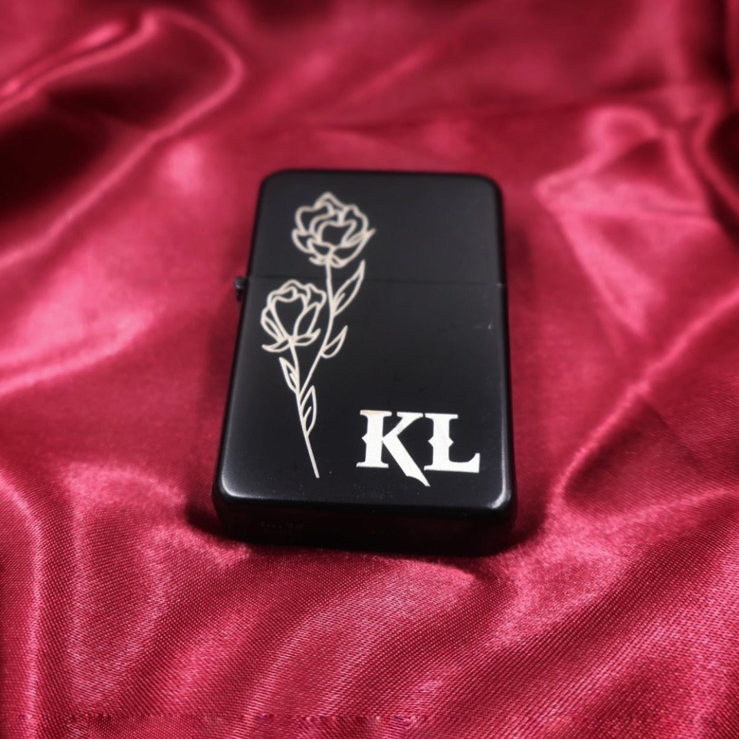 Rose Initials Engraving Flip Lighter - Pretty Savage Jewellery