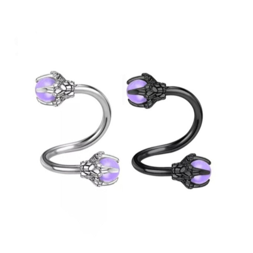 Dragon Claw Spiral Bar Halloween Body Jewellery Lip Eye Brow Ear Spooky Black And Purple Spiral Barbell - Pretty Savage Jewellery