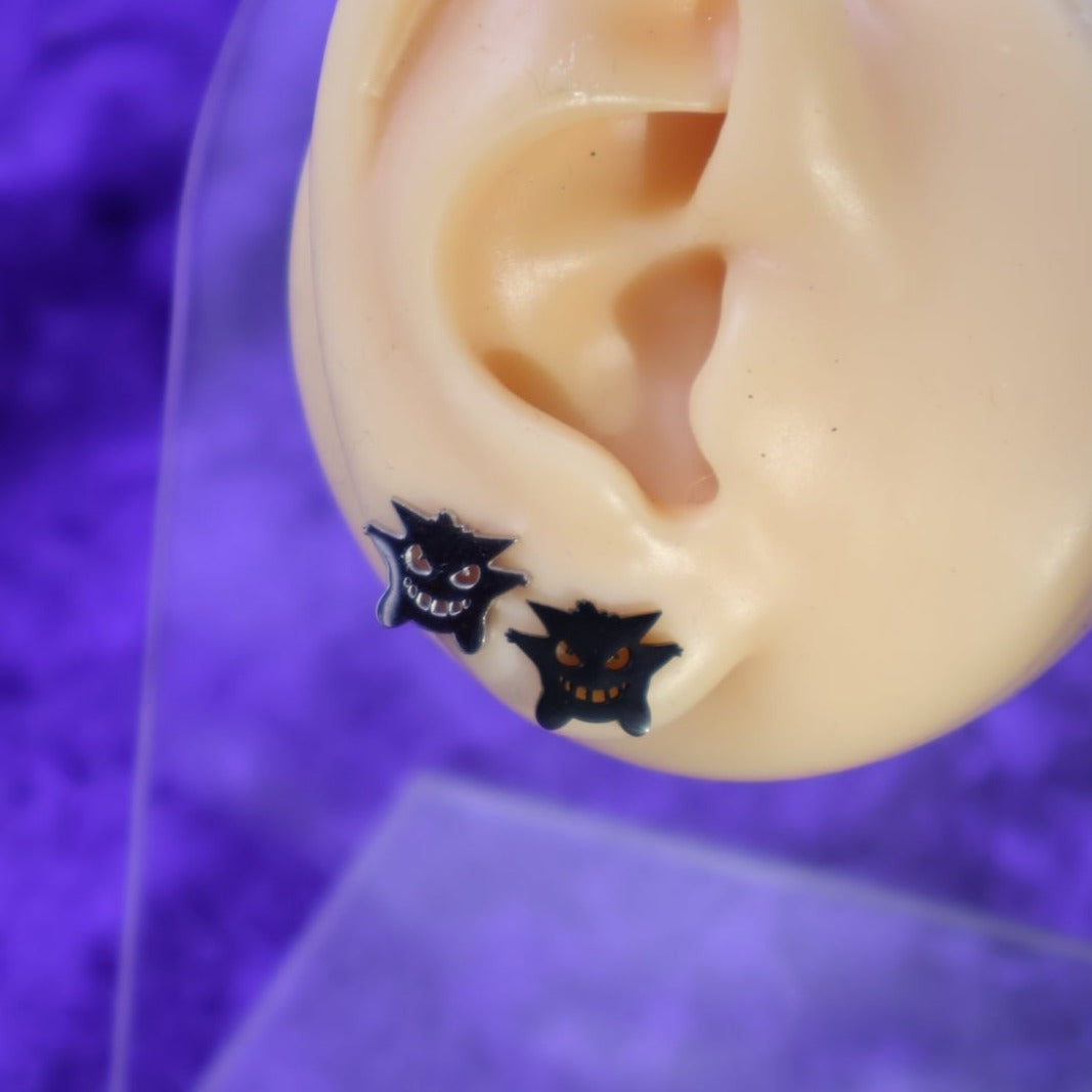 Gengar Ear Stud Black/Silver Gengar Pokémon Piercing Body Jewellery - Pretty Savage Jewellery