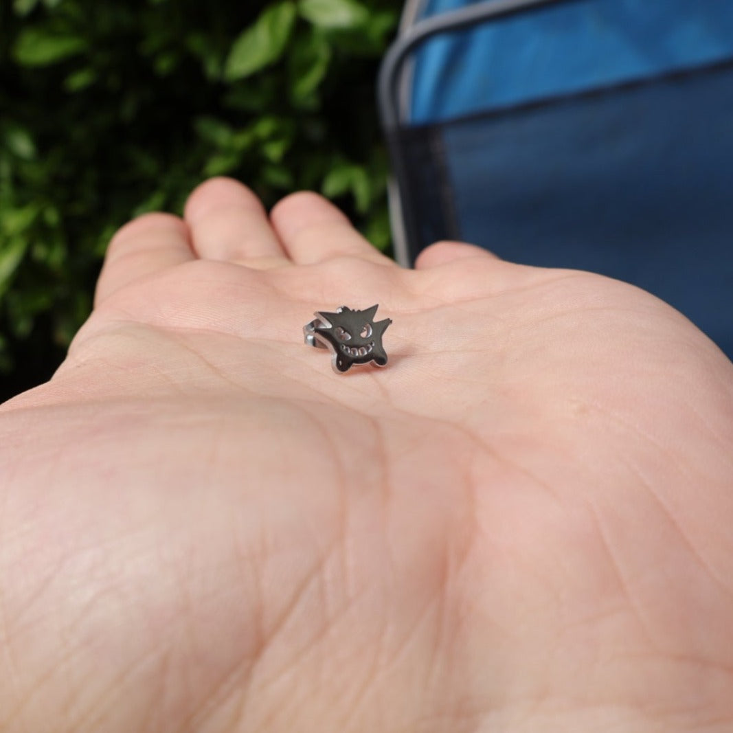 Gengar Ear Stud Black/Silver Gengar Pokémon Piercing Body Jewellery - Pretty Savage Jewellery