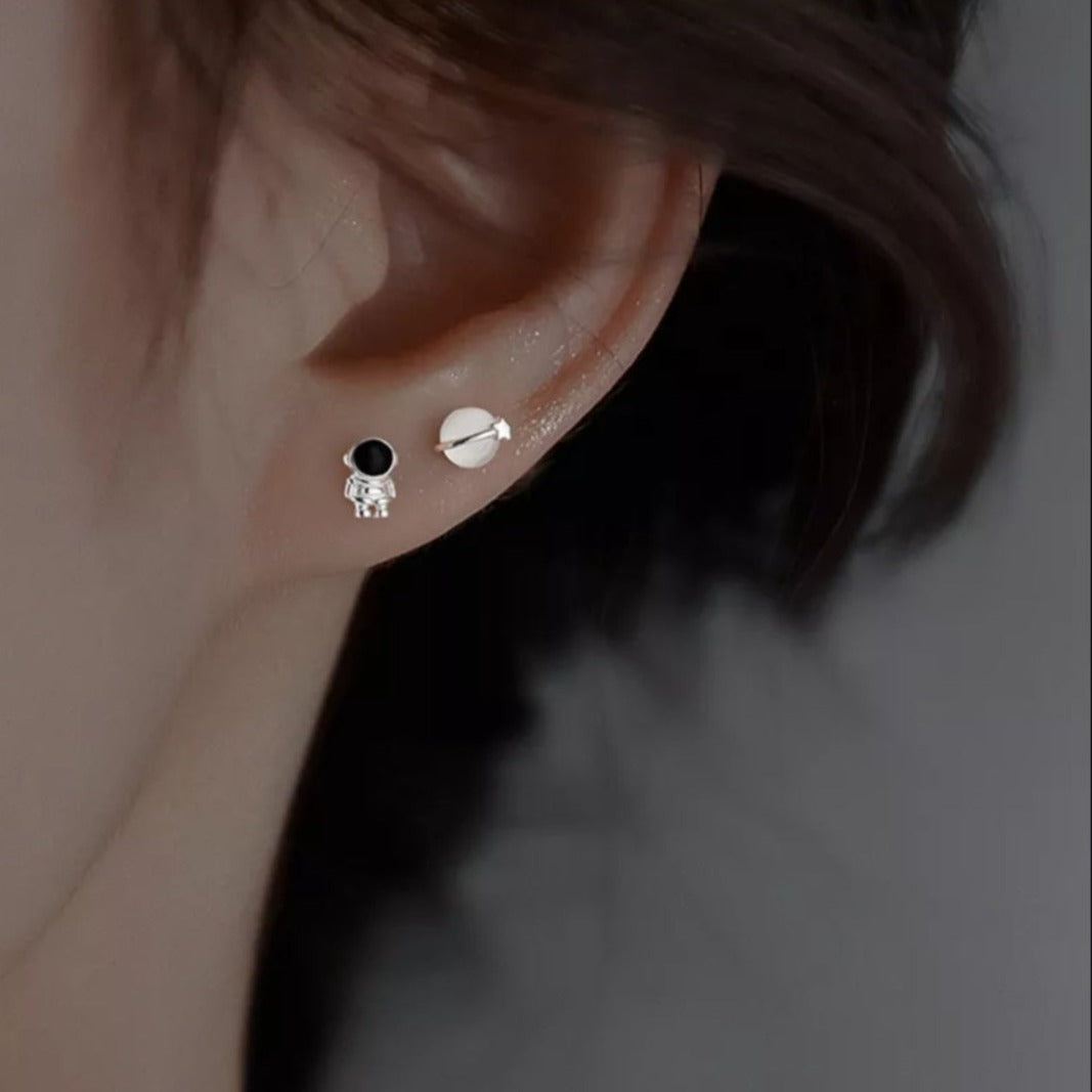 Space Ear Studs Astronaut Planet Piercing Ear Studs Body Jewellery - Pretty Savage Jewellery