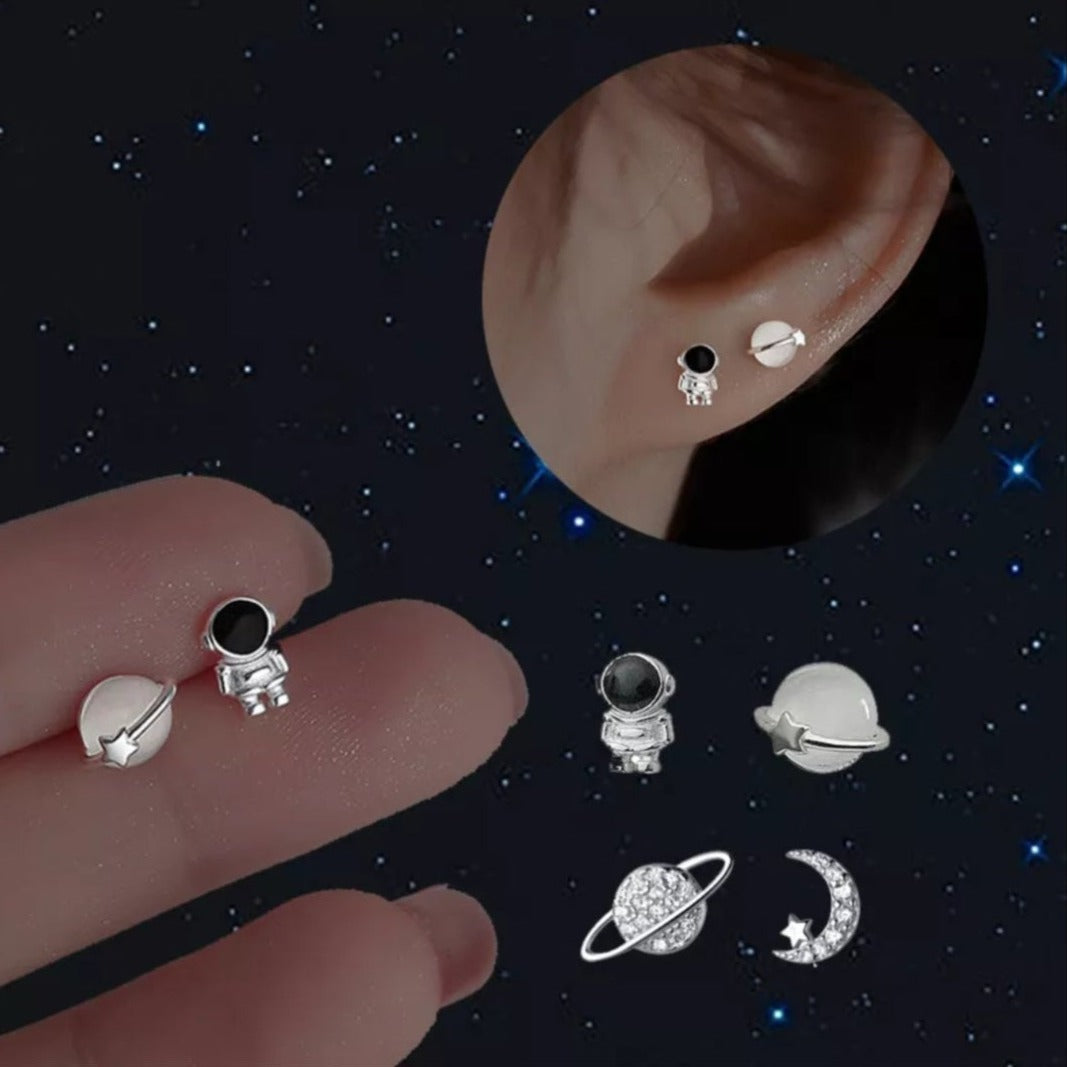 Space Ear Studs Astronaut Planet Piercing Ear Studs Body Jewellery - Pretty Savage Jewellery