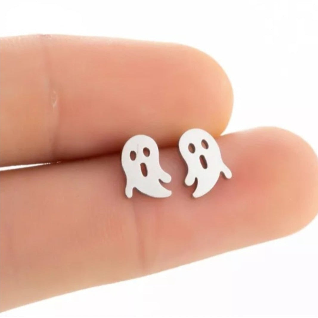 Spooky Ghost Stainless Steel Ear Studs - Pretty Savage Jewellery