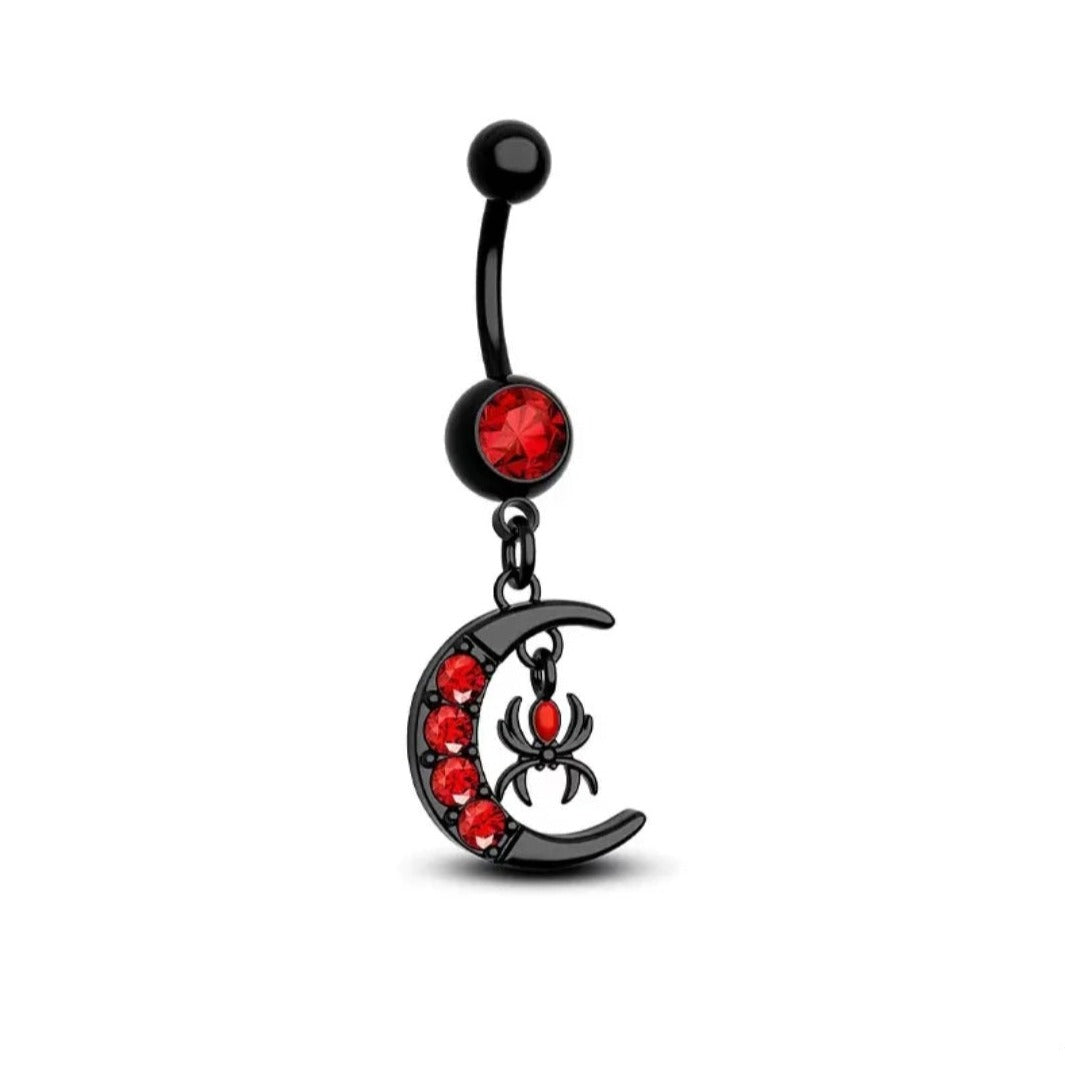 Moon spider Belly Bar Halloween Body Jewellery Spooky Black And Red Navel Bar - Pretty Savage Jewellery