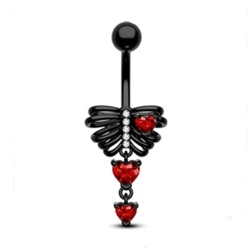 Rib Cage Belly Bar Halloween Body Jewellery Spooky Black And Red Navel Bar - Pretty Savage Jewellery