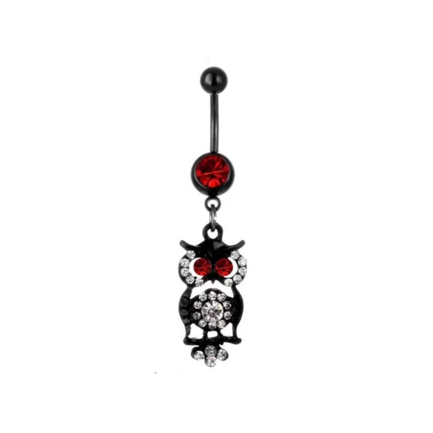 Owl Belly Bar Halloween Body Jewellery Spooky Black And Red Navel Bar - Pretty Savage Jewellery