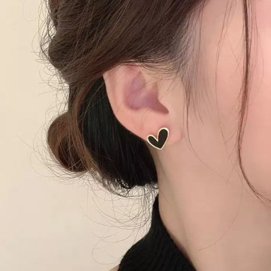 Golden Black Heart Ear Stud - Pretty Savage Jewellery