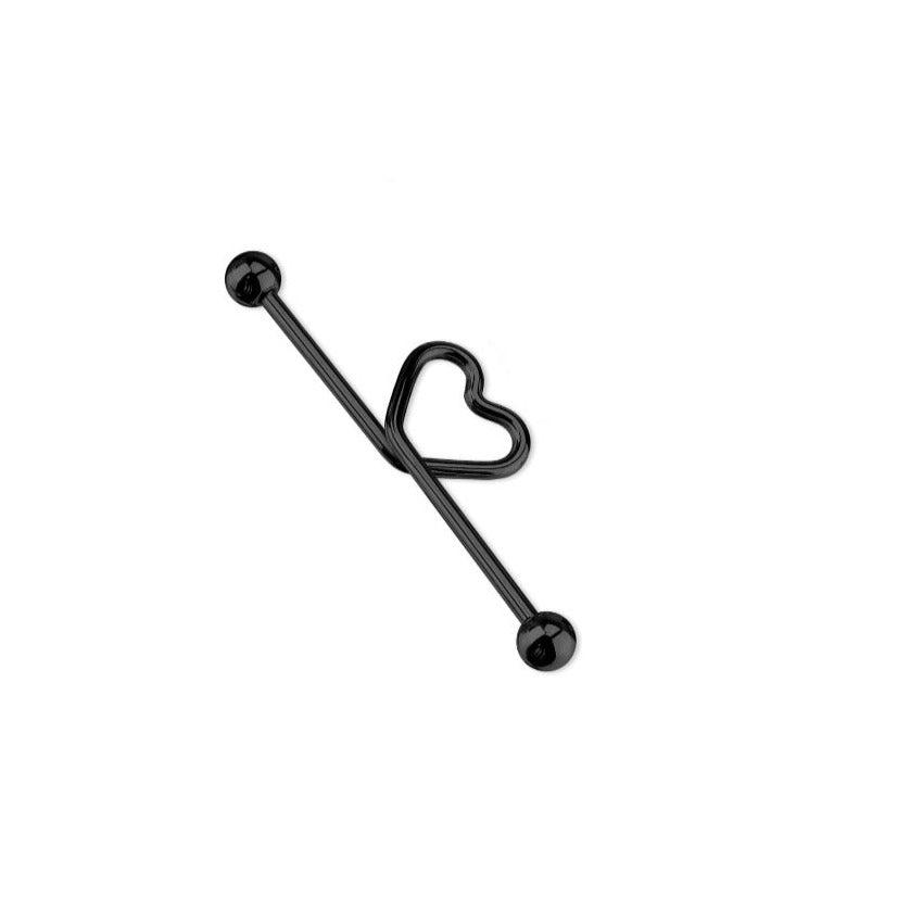 Industrial bar Heart Barbell Scaffold Bar Piercing Barbell Black 38mm - Pretty Savage Jewellery