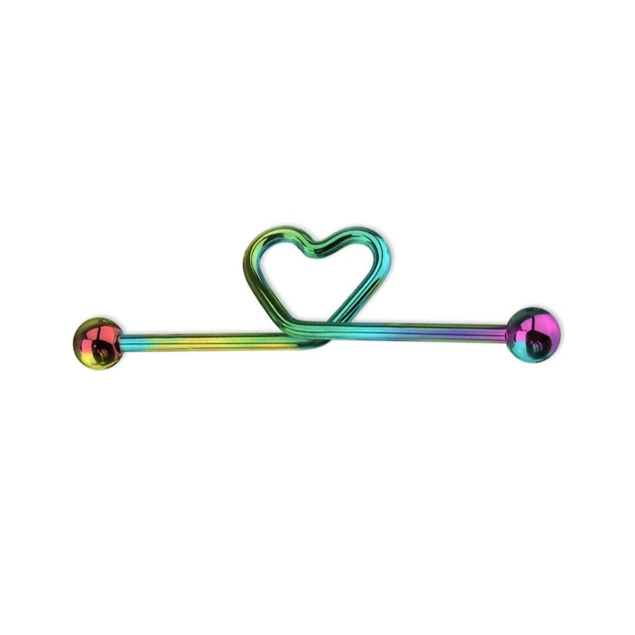 Industrial bar Heart Barbell Scaffold Bar Piercing Barbell Rainbow 38mm - Pretty Savage Jewellery