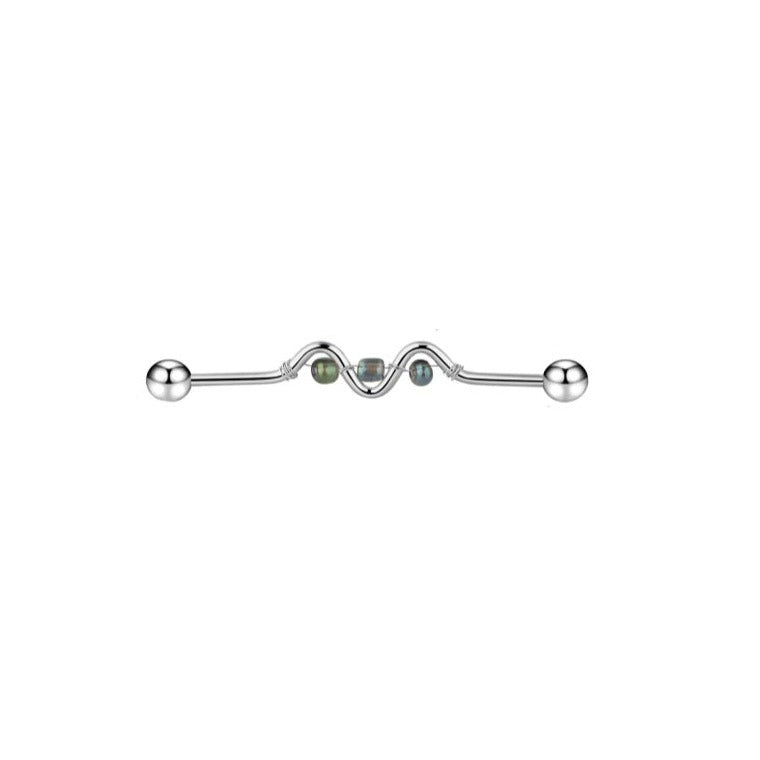 Twisted Gem Industrial bar Barbell 14G Scaffold Bar Piercing Ear Bar 38m - Pretty Savage Jewellery