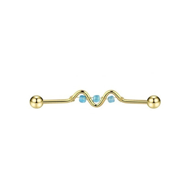 Twisted Gem Industrial bar Barbell 14G Scaffold Bar Piercing Ear Bar 38m - Pretty Savage Jewellery