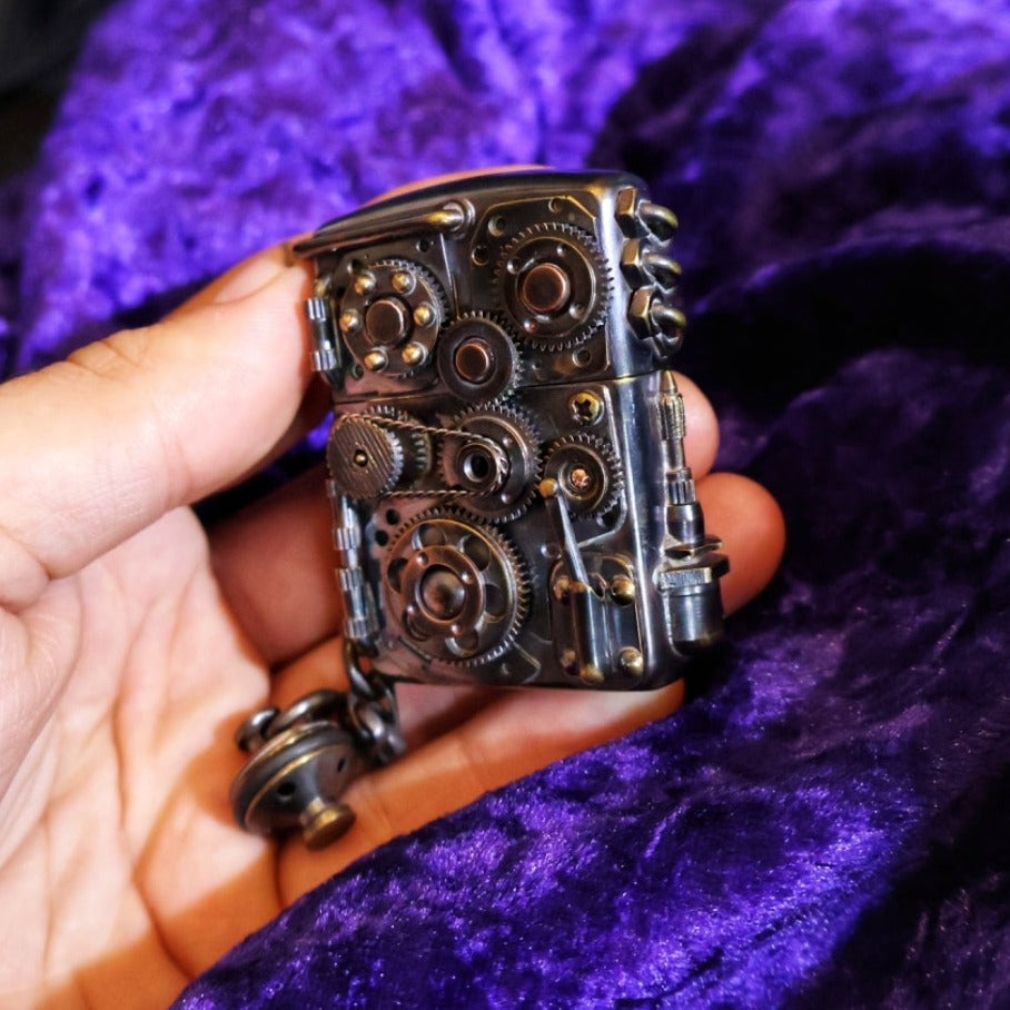 Brass Black Handmade Mechanical Lighter Gear Flip Petrol Steampunk Lighter - Pretty Savage Jewellery