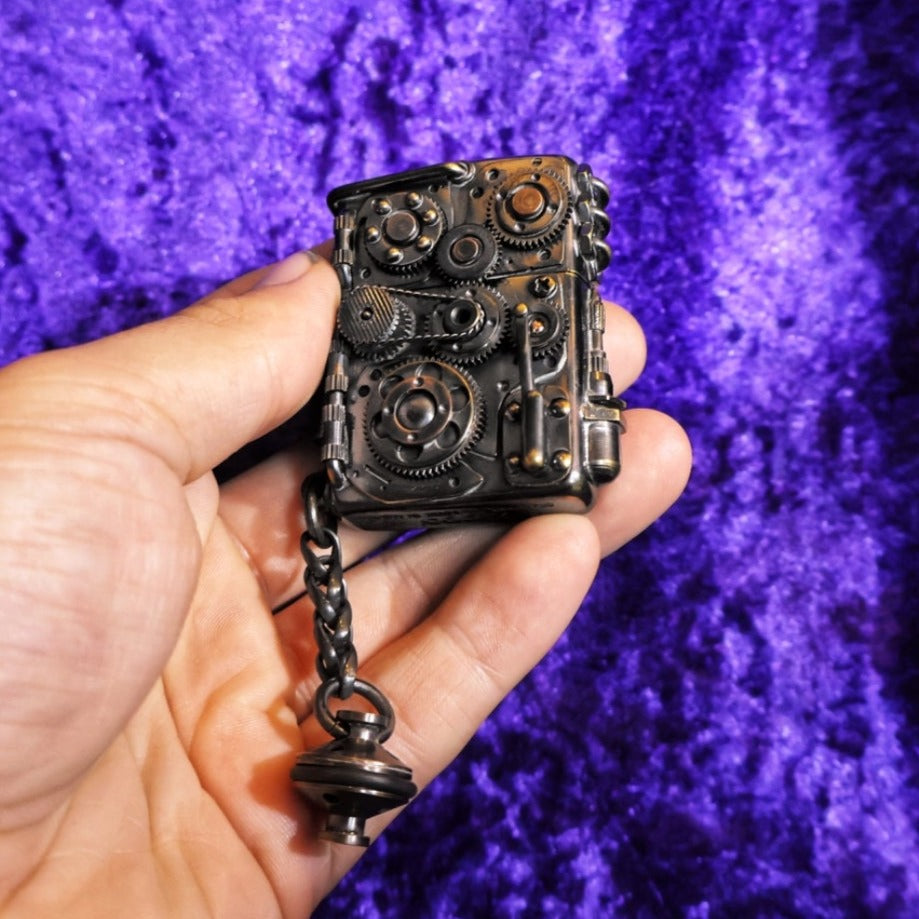 Brass Black Handmade Mechanical Lighter Gear Flip Petrol Steampunk Lighter - Pretty Savage Jewellery